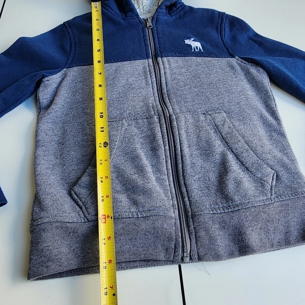 Abercrombie Kids Hoodie Sweatshirt blue Gray Full Zip Jacket Sherpa Lined 7/8